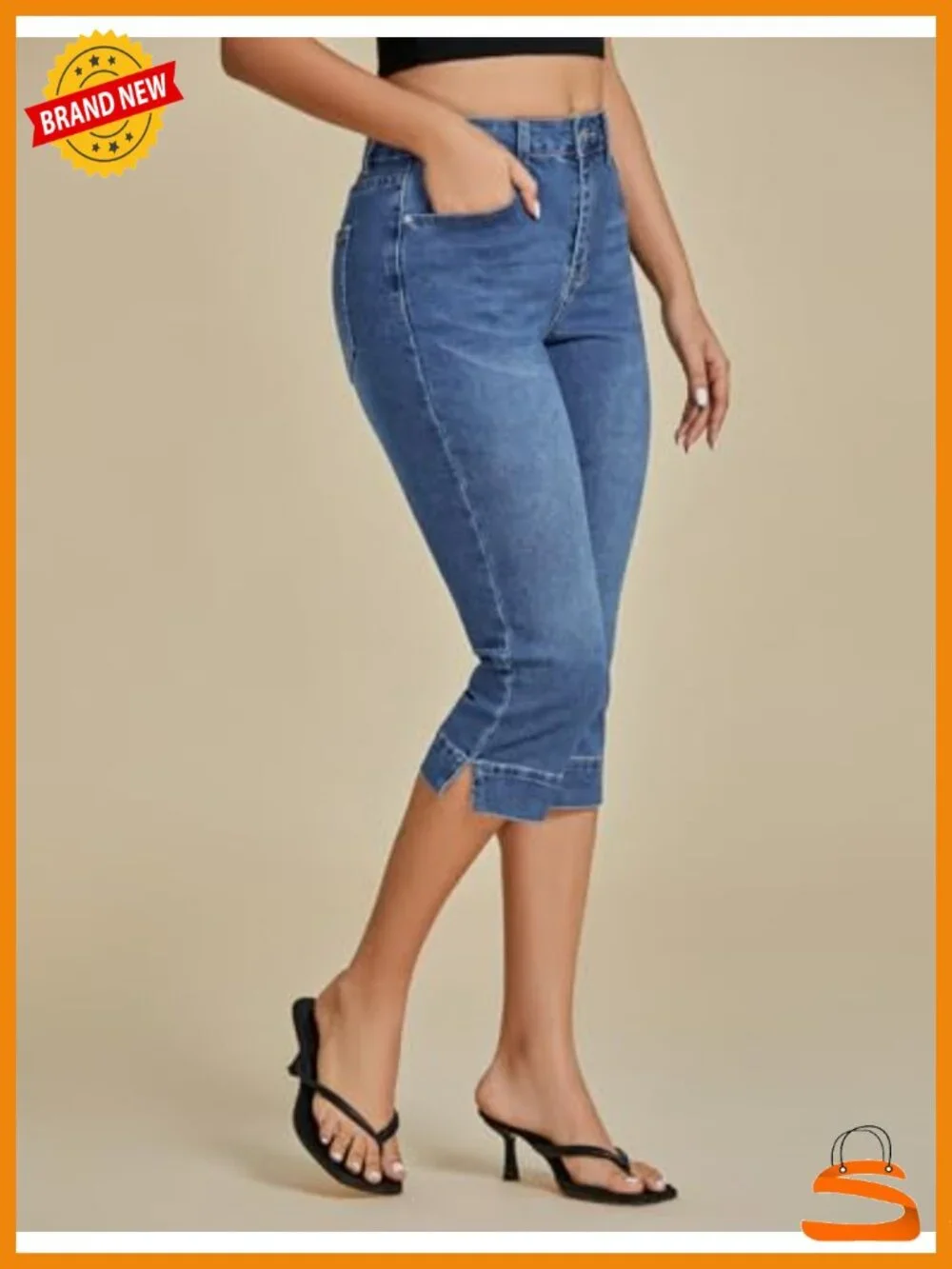 High Waisted Skinny Capri Jeans with Split Hem